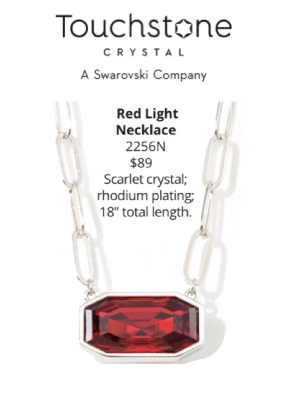 Swarovski Necklace with Deep scarlet Octagon Crystals, - Picture 2 of 3